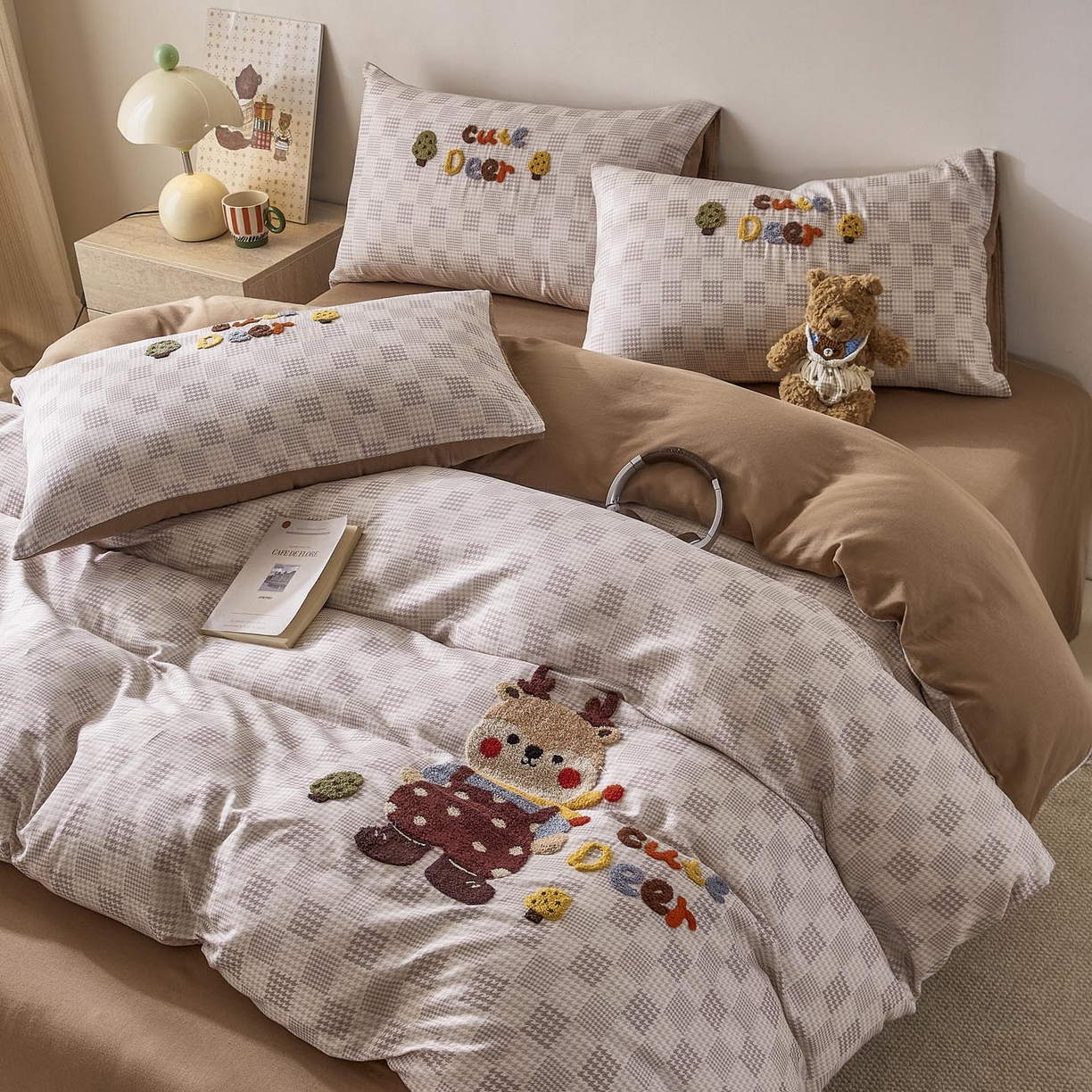 91家纺网 家纺一手货源 找家纺 麦田家纺 2026新款A类全棉双层纱毛巾绣四件套 鹿林