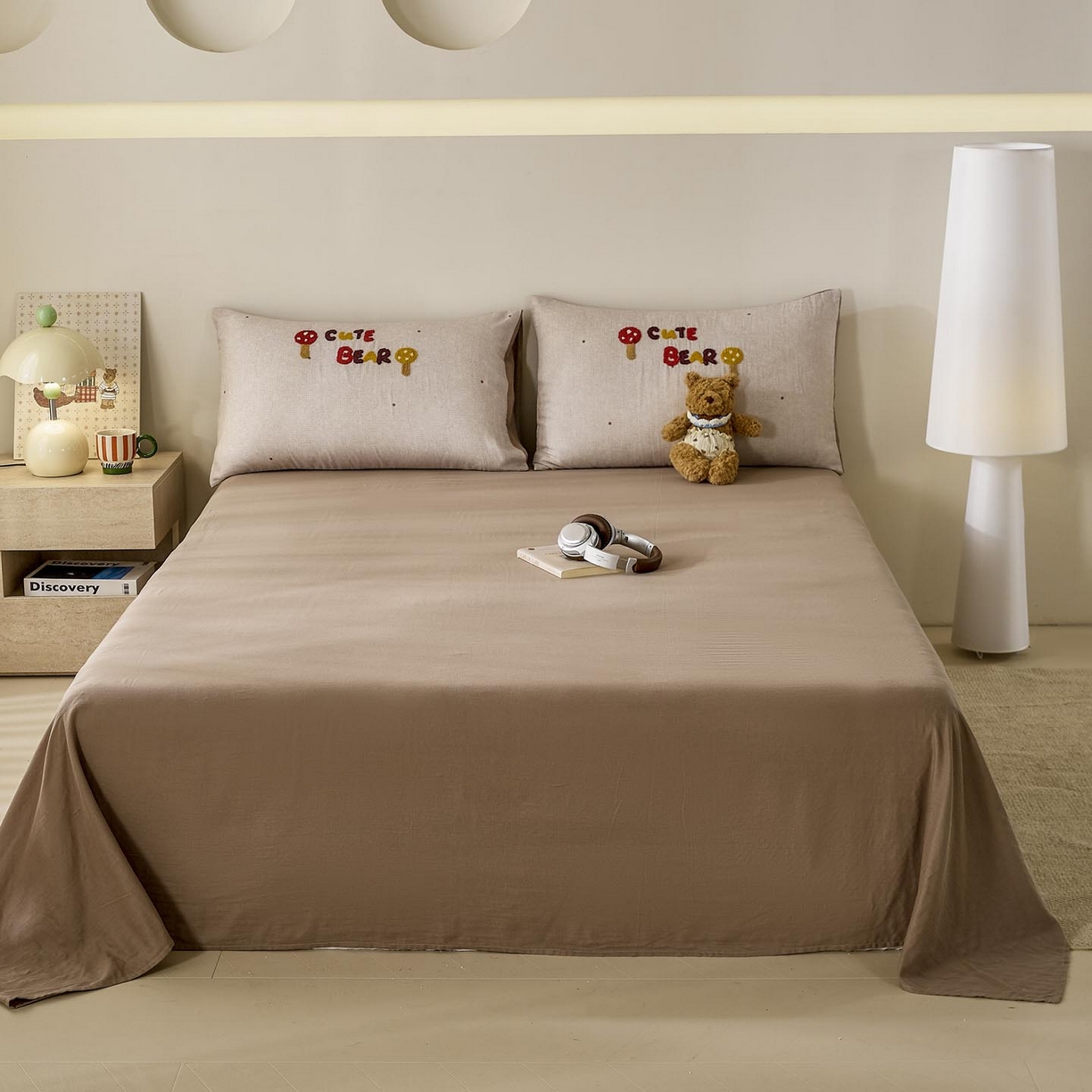 91家纺网 家纺一手货源 找家纺 麦田家纺 2026新款A类全棉双层纱毛巾绣四件套 酷酷熊