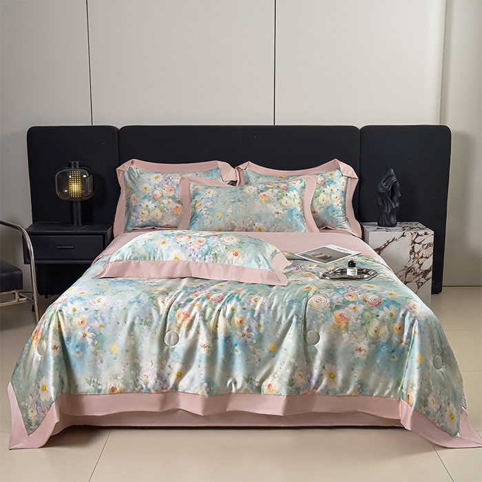 91家纺网 家纺一手货源 找家纺 （总）赛丽雅 2026新款拼角轻奢冰丝凉感夏被四件套