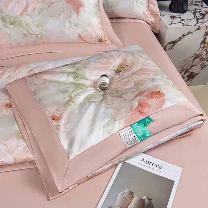 91家纺网 家纺一手货源 找家纺 赛丽雅 2026新款拼角轻奢冰丝凉感夏被四件套 悸动