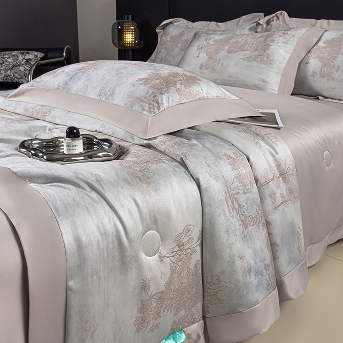 91家纺网 家纺一手货源 找家纺 赛丽雅 2026新款拼角轻奢冰丝凉感夏被四件套 曼迪