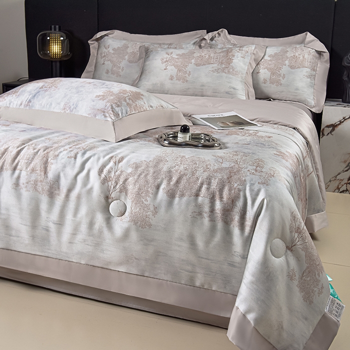 91家纺网 家纺一手货源 找家纺 赛丽雅 2026新款拼角轻奢冰丝凉感夏被四件套 曼迪