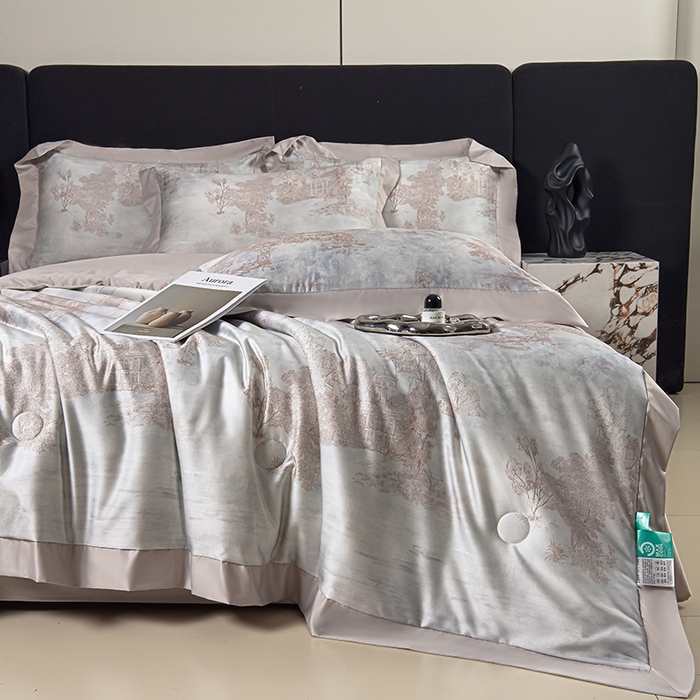 91家纺网 家纺一手货源 找家纺 赛丽雅 2026新款拼角轻奢冰丝凉感夏被四件套 曼迪