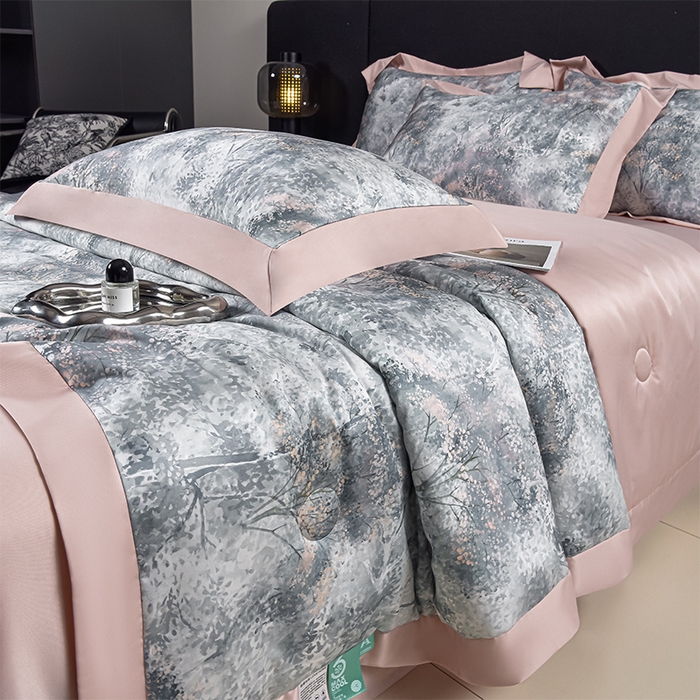 91家纺网 家纺一手货源 找家纺 赛丽雅 2026新款拼角轻奢冰丝凉感夏被四件套 倾城