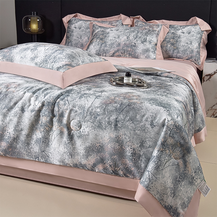 91家纺网 家纺一手货源 找家纺 赛丽雅 2026新款拼角轻奢冰丝凉感夏被四件套 倾城