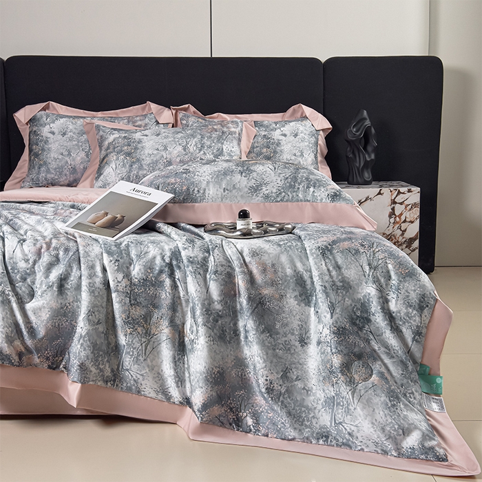 91家纺网 家纺一手货源 找家纺 赛丽雅 2026新款拼角轻奢冰丝凉感夏被四件套 倾城