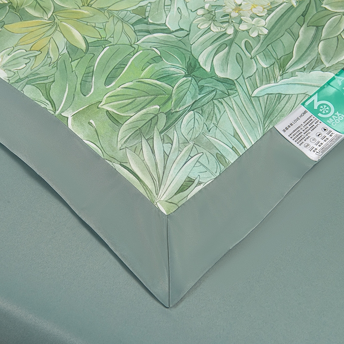 91家纺网 家纺一手货源 找家纺 赛丽雅 2026新款拼角轻奢冰丝凉感夏被四件套 热带雨林