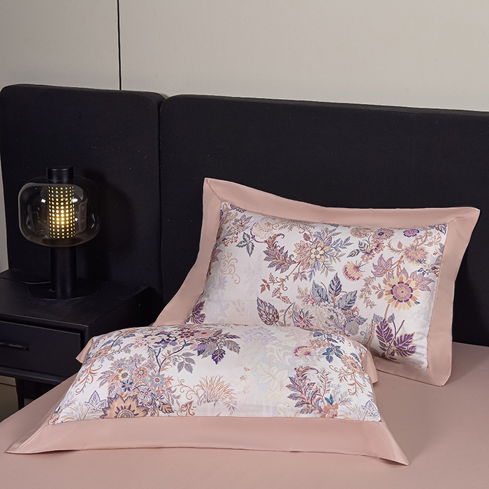 91家纺网 家纺一手货源 找家纺 赛丽雅 2026新款拼角轻奢冰丝凉感夏被四件套 赛雅-粉