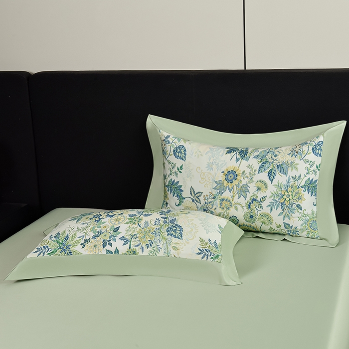 91家纺网 家纺一手货源 找家纺 赛丽雅 2026新款拼角轻奢冰丝凉感夏被四件套 赛雅-绿