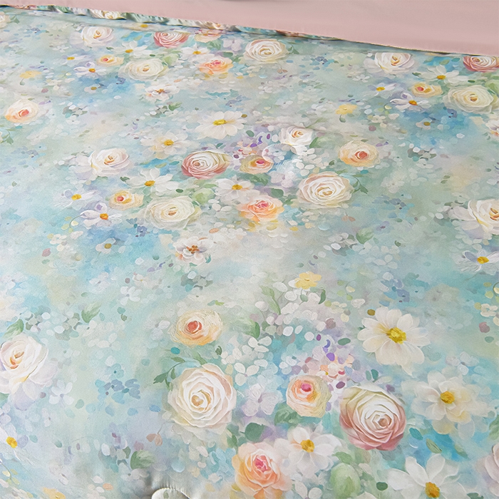 91家纺网 家纺一手货源 找家纺 赛丽雅 2026新款拼角轻奢冰丝凉感夏被四件套 雅婷