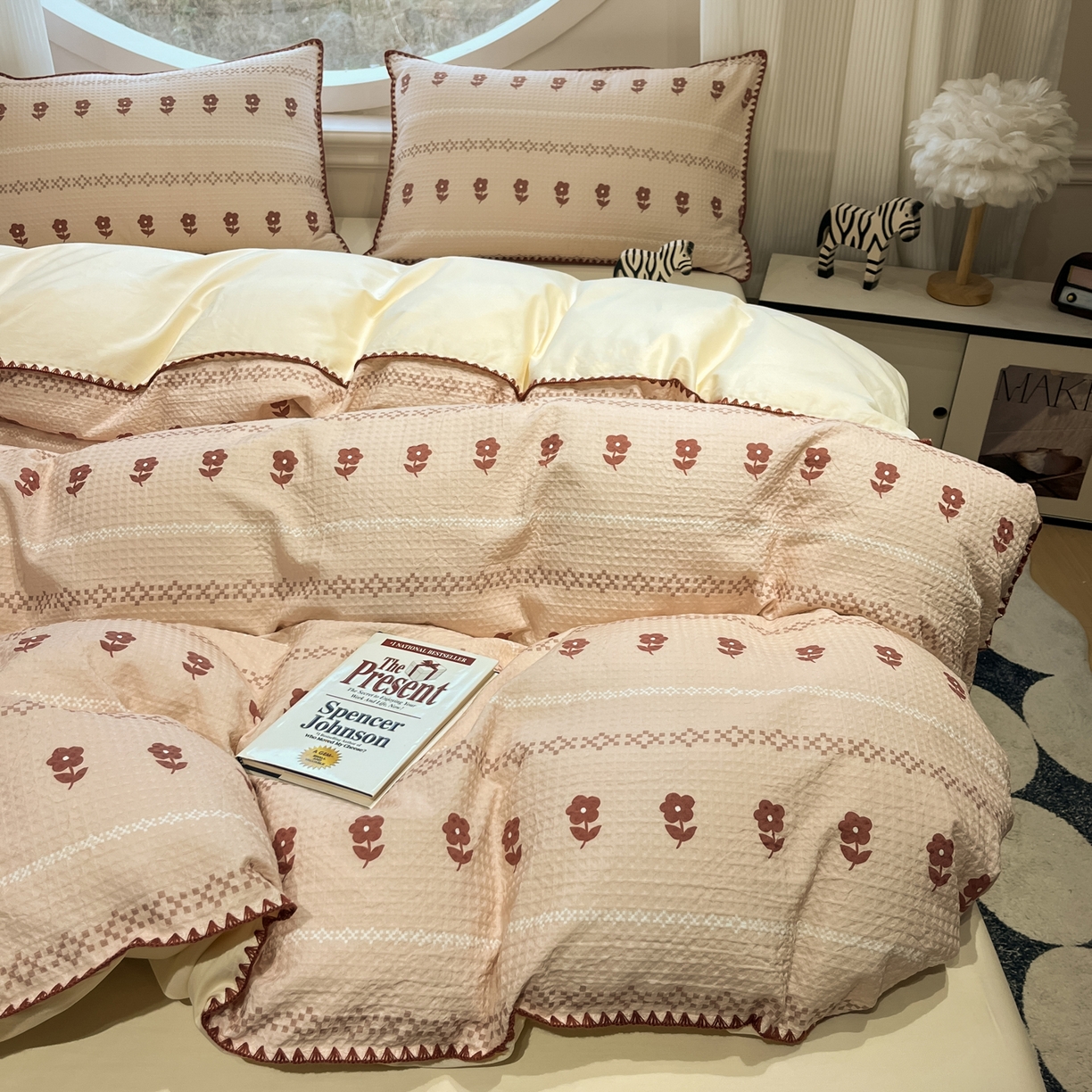 91家纺网 家纺一手货源 找家纺 如一 2026新款全棉华夫格三角针工艺四件套 花花-米