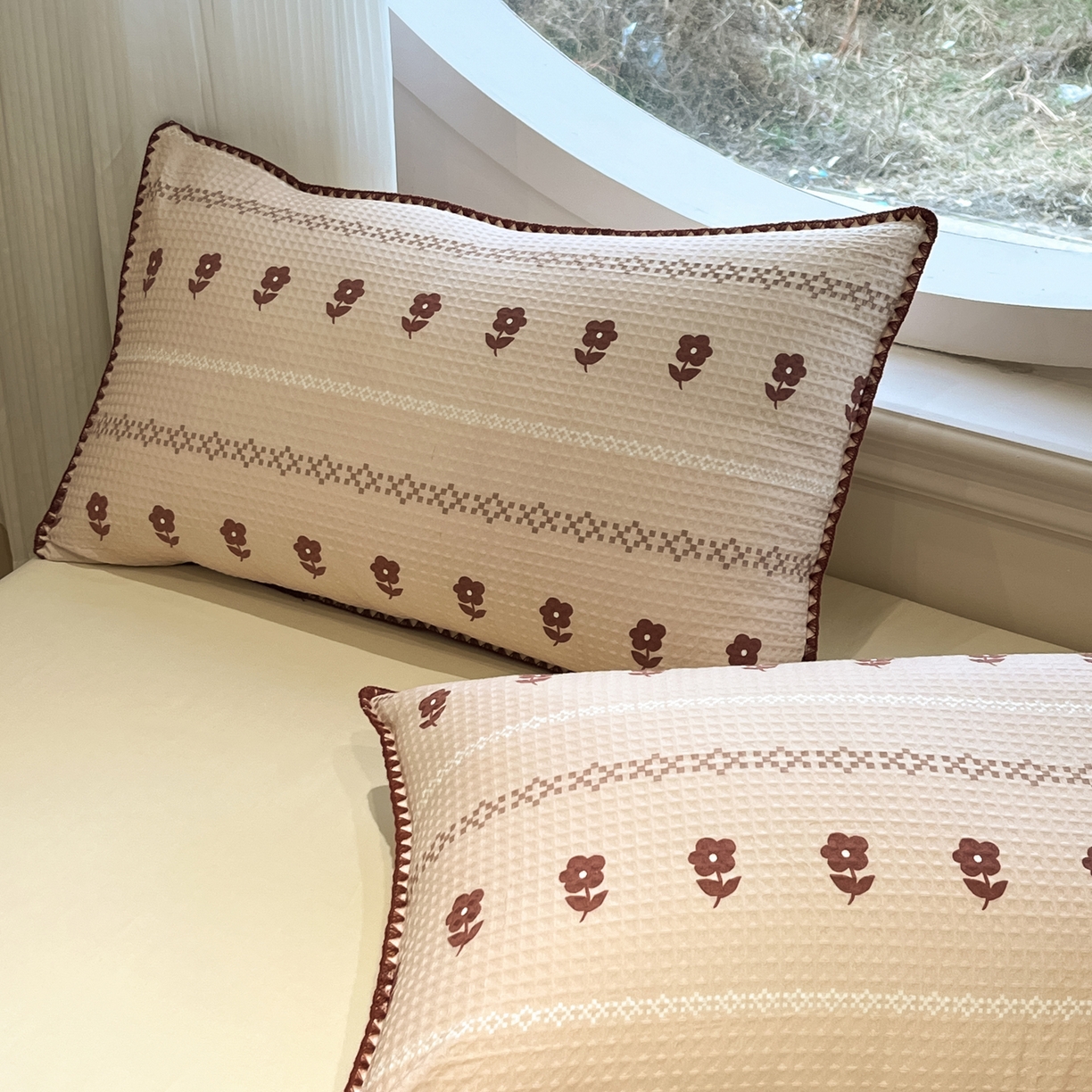 91家纺网 家纺一手货源 找家纺 如一 2026新款全棉华夫格三角针工艺四件套 花花-米