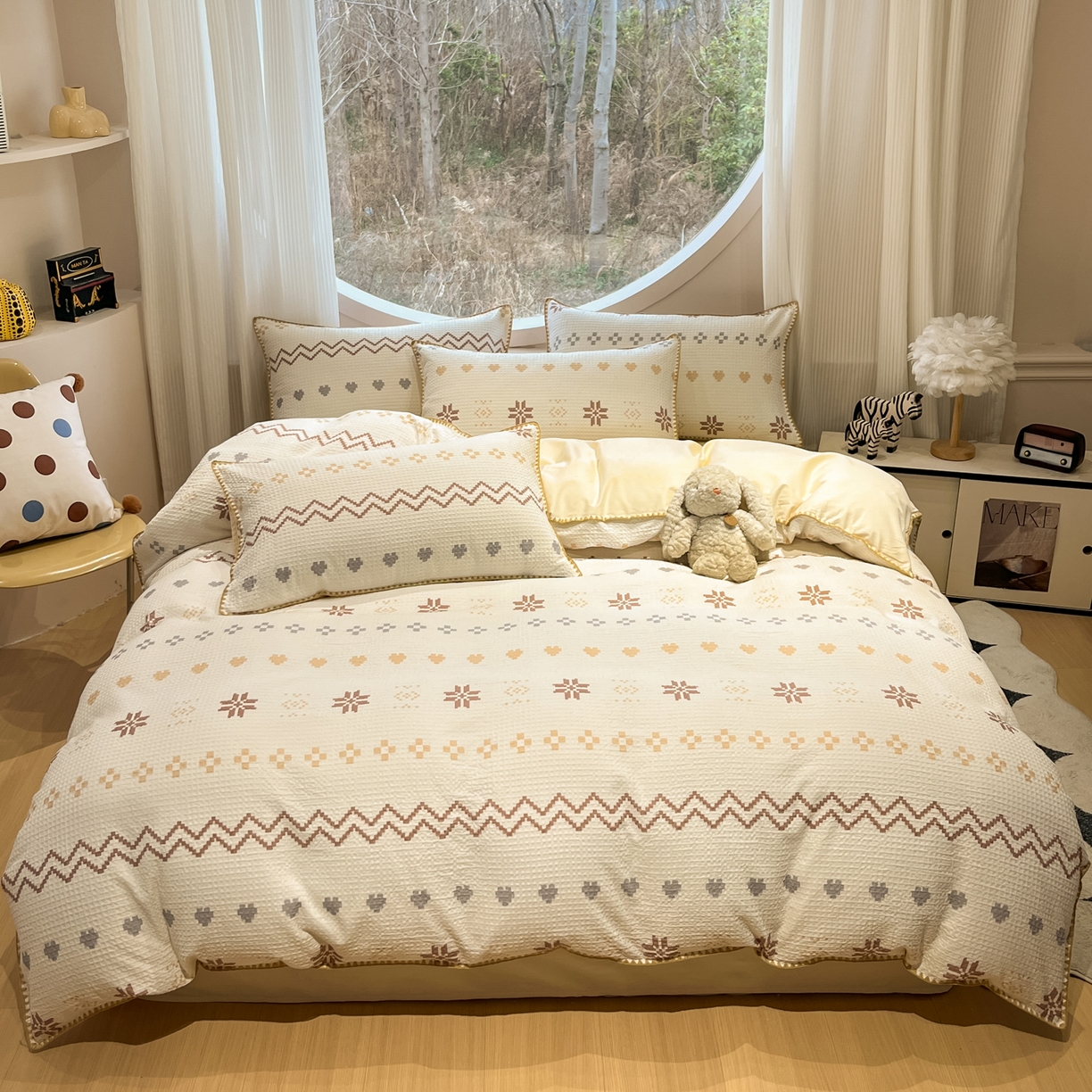 91家纺网 家纺一手货源 找家纺 如一 2026新款全棉华夫格三角针工艺四件套 星芒-米