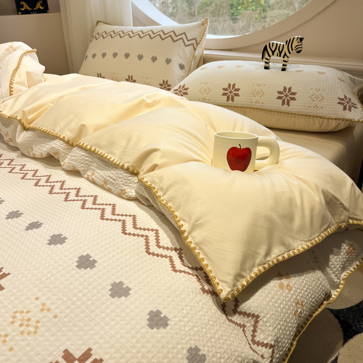 91家纺网 家纺一手货源 找家纺 如一 2026新款全棉华夫格三角针工艺四件套 星芒-米