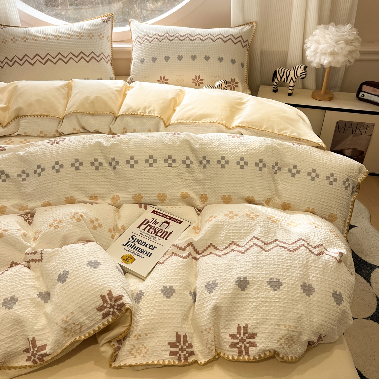 91家纺网 家纺一手货源 找家纺 如一 2026新款全棉华夫格三角针工艺四件套 星芒-米