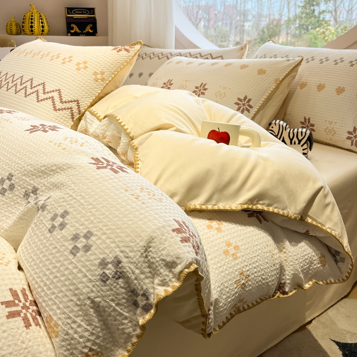 91家纺网 家纺一手货源 找家纺 如一 2026新款全棉华夫格三角针工艺四件套 星芒-米