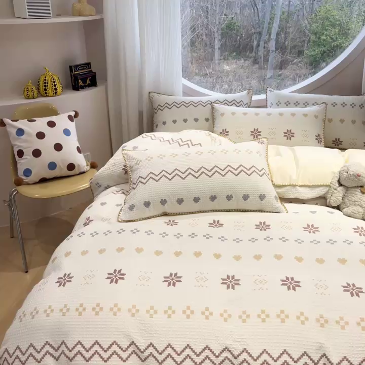 91家纺网 家纺一手货源 找家纺 如一 2026新款全棉华夫格三角针工艺四件套 星芒-米