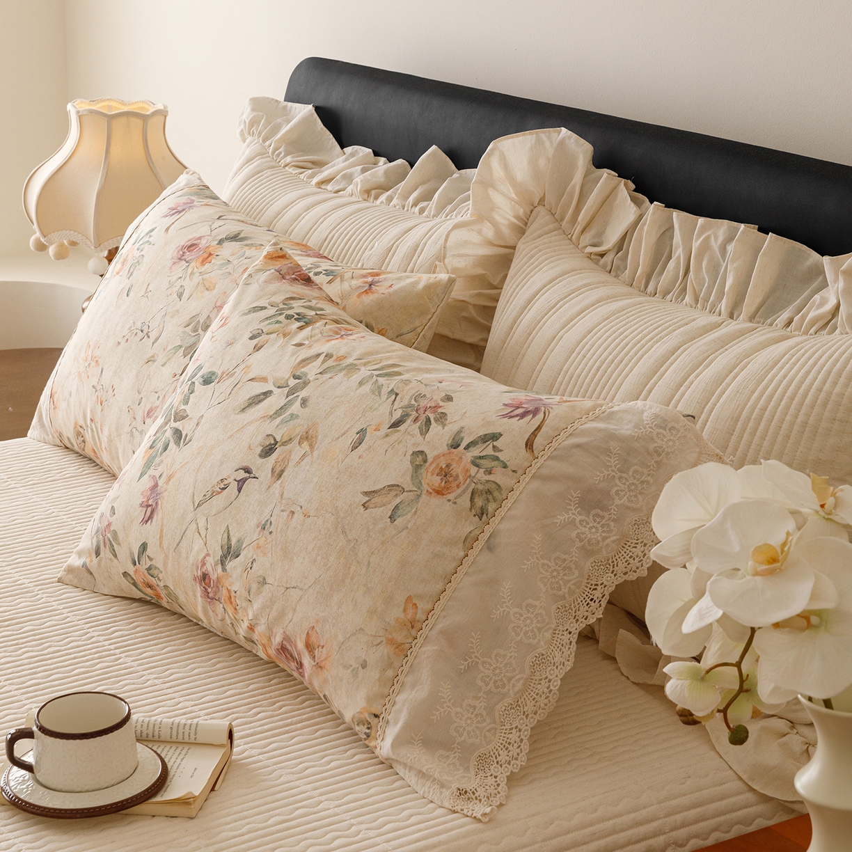 91家纺网 家纺一手货源 找家纺 （总）菊上家纺 2026新款棉麻床盖四件套-飞鸟系列