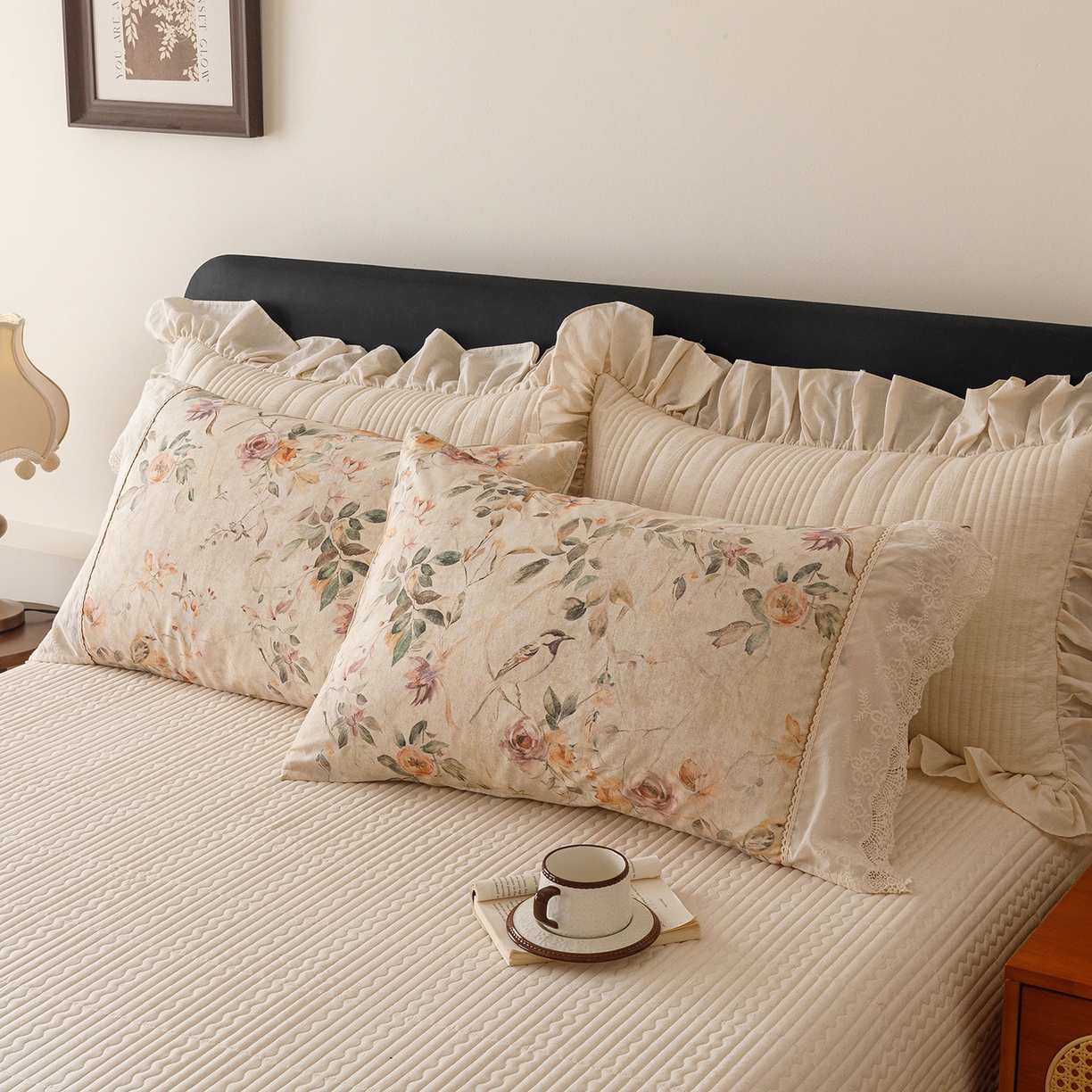 91家纺网 家纺一手货源 找家纺 （总）菊上家纺 2026新款棉麻床盖四件套-飞鸟系列