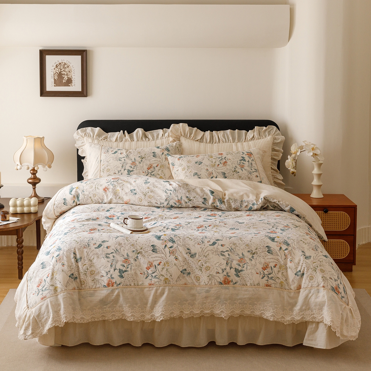 91家纺网 家纺一手货源 找家纺 （总）菊上家纺 2026新款棉麻床盖四件套-飞鸟系列