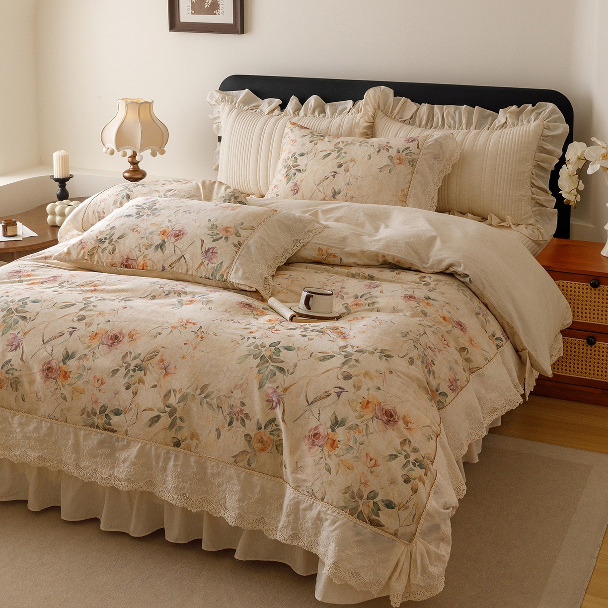 91家纺网 家纺一手货源 找家纺 （总）菊上家纺 2026新款棉麻床盖四件套-飞鸟系列