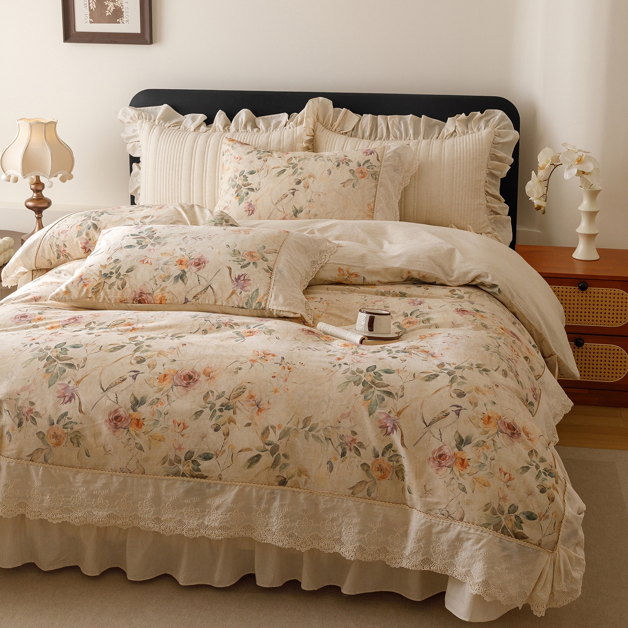 91家纺网 家纺一手货源 找家纺 （总）菊上家纺 2026新款棉麻床盖四件套-飞鸟系列