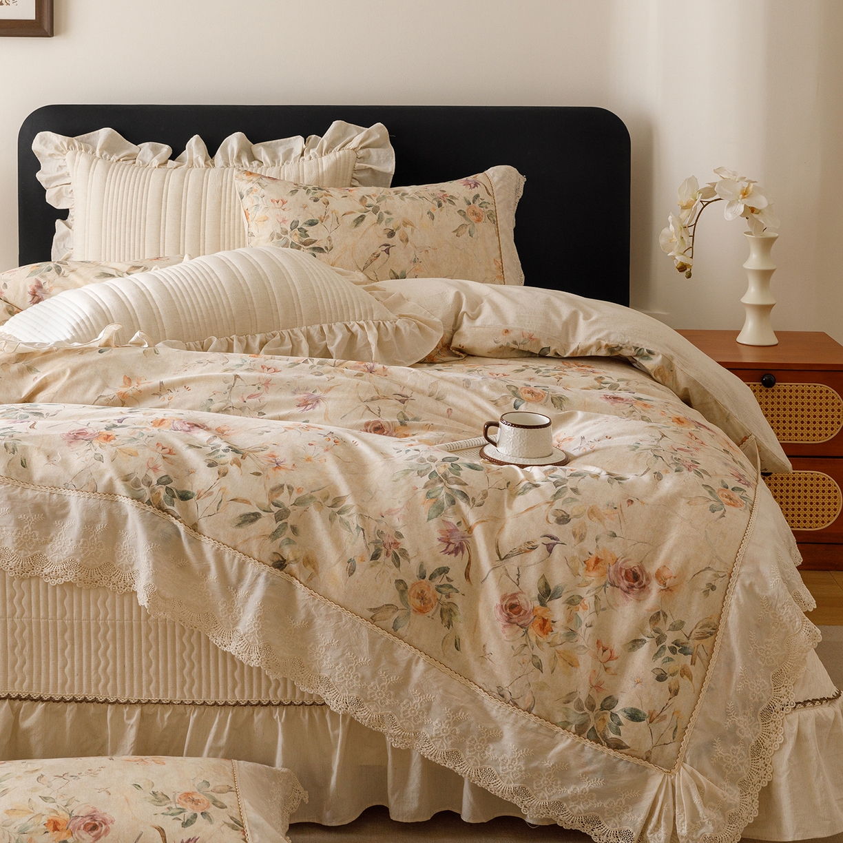 91家纺网 家纺一手货源 找家纺 （总）菊上家纺 2026新款棉麻床盖四件套-飞鸟系列