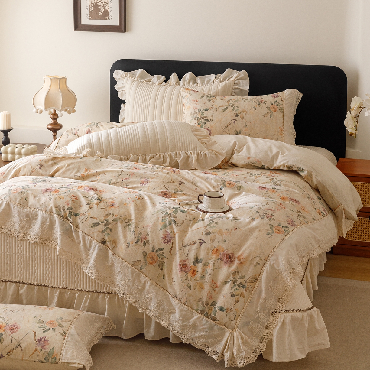 91家纺网 家纺一手货源 找家纺 菊上家纺 2026新款棉麻床盖四件套-飞鸟系列 棉麻-飞鸟