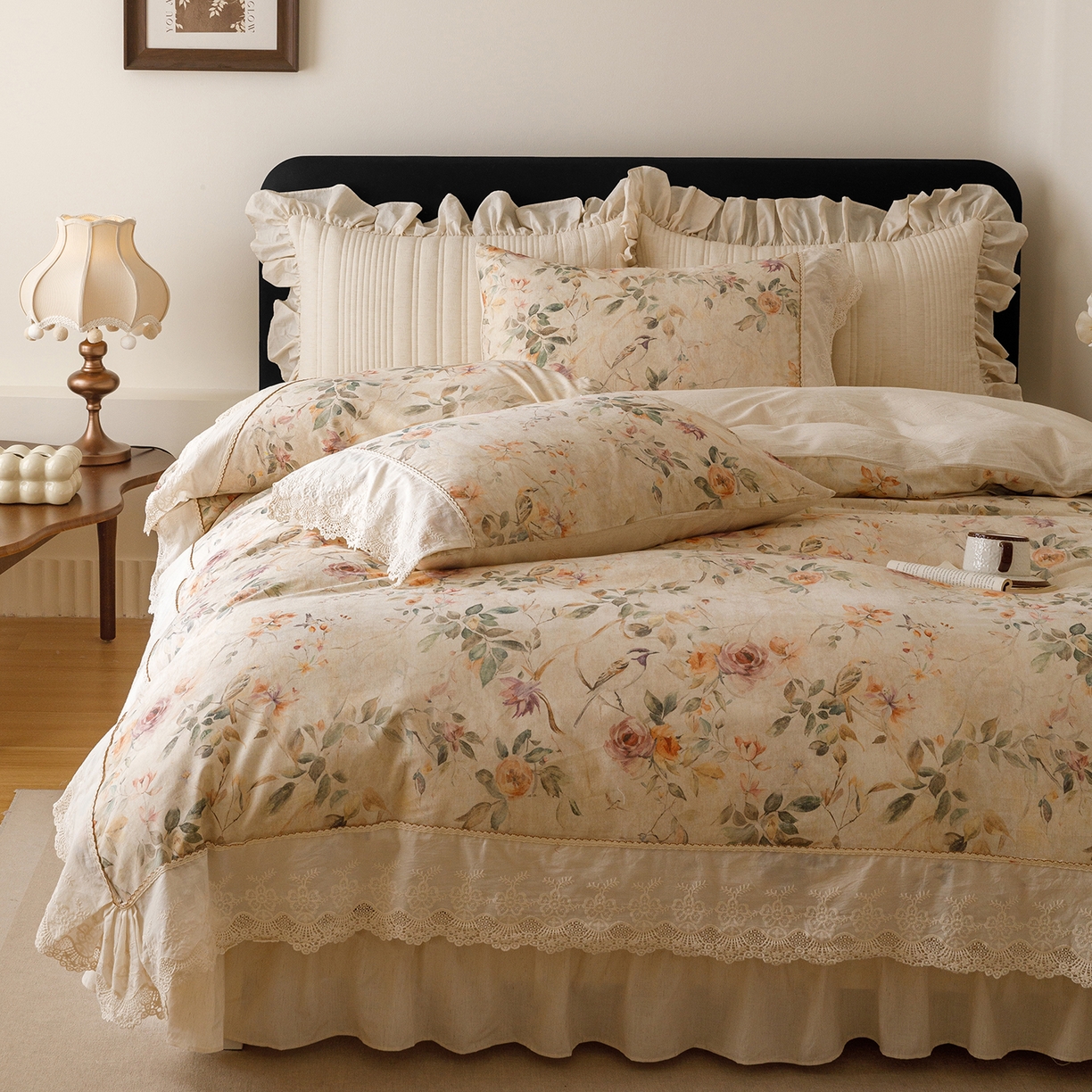 91家纺网 家纺一手货源 找家纺 菊上家纺 2026新款棉麻床盖四件套-飞鸟系列 棉麻-飞鸟