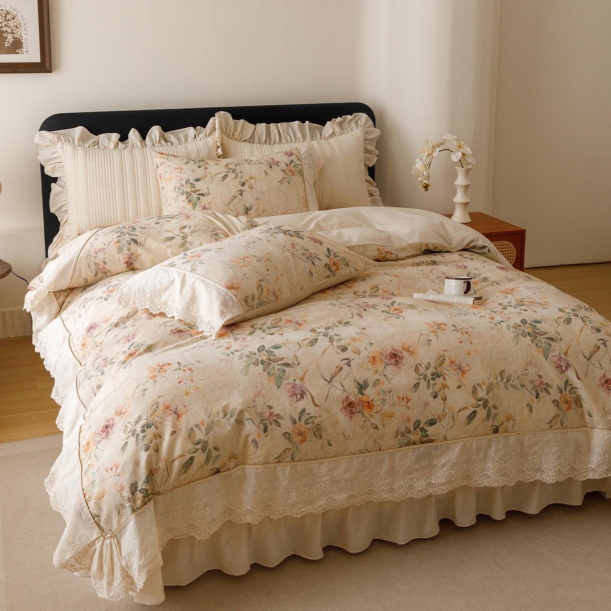 91家纺网 家纺一手货源 找家纺 菊上家纺 2026新款棉麻床盖四件套-飞鸟系列 棉麻-飞鸟