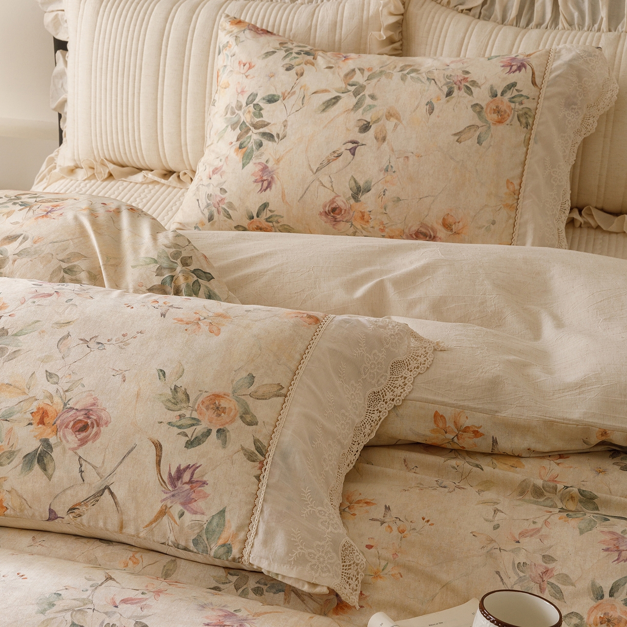 91家纺网 家纺一手货源 找家纺 菊上家纺 2026新款棉麻床盖四件套-飞鸟系列 棉麻-飞鸟