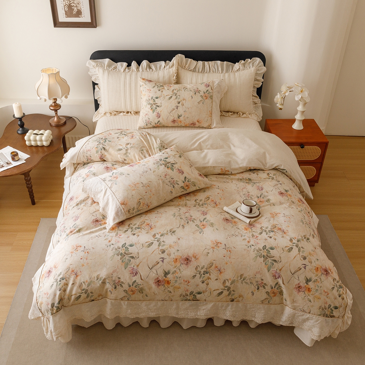 91家纺网 家纺一手货源 找家纺 菊上家纺 2026新款棉麻床盖四件套-飞鸟系列 棉麻-飞鸟