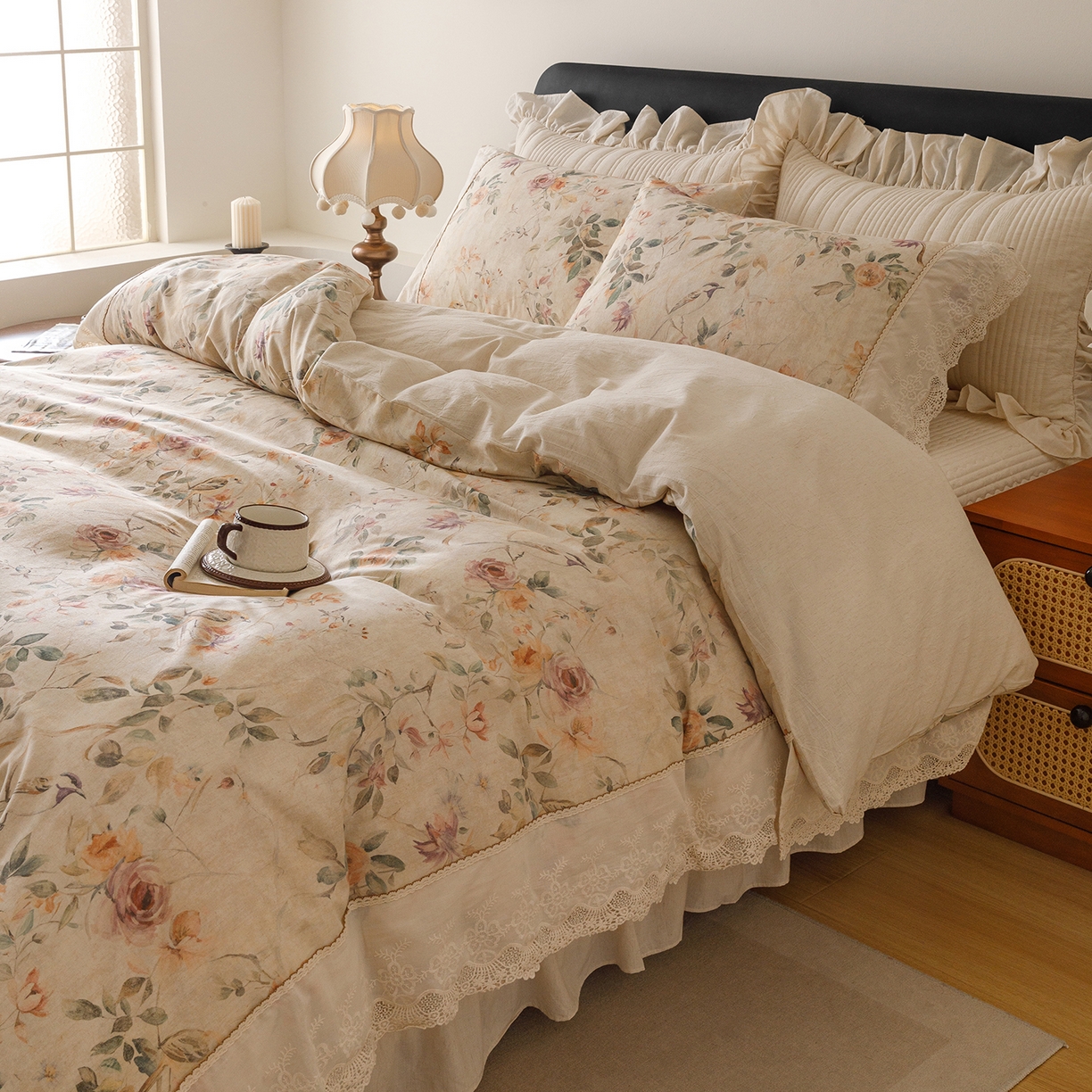 91家纺网 家纺一手货源 找家纺 菊上家纺 2026新款棉麻床盖四件套-飞鸟系列 棉麻-飞鸟