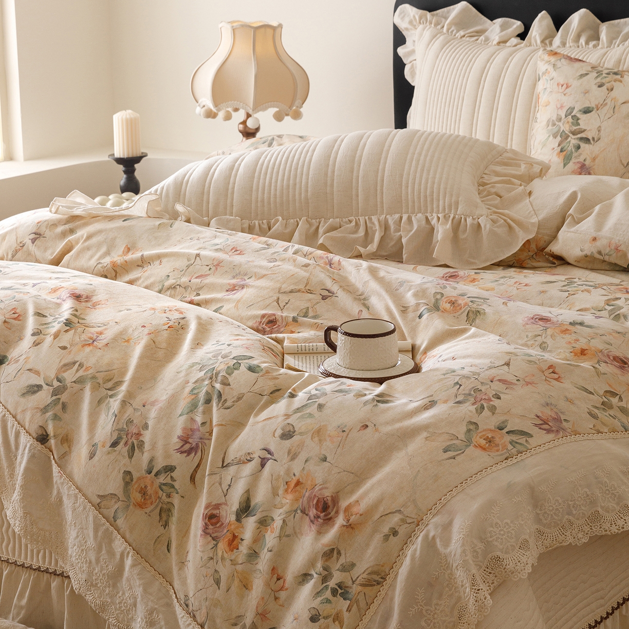 91家纺网 家纺一手货源 找家纺 菊上家纺 2026新款棉麻床盖四件套-飞鸟系列 棉麻-飞鸟