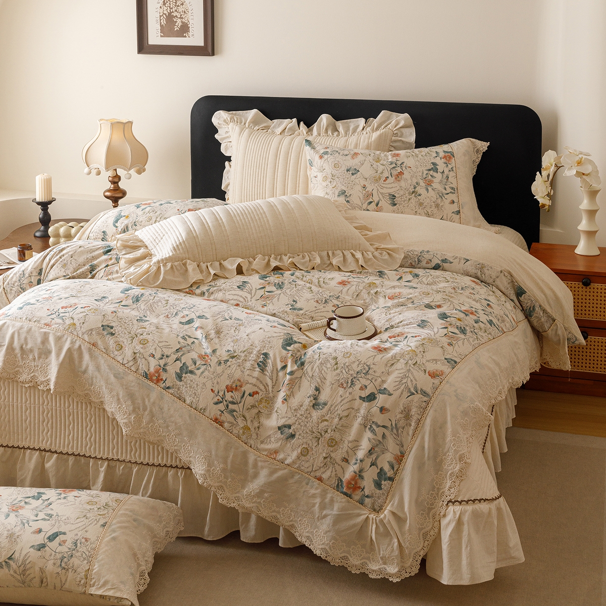 91家纺网 家纺一手货源 找家纺 菊上家纺 2026新款棉麻床盖四件套-飞鸟系列 棉麻-梦岚