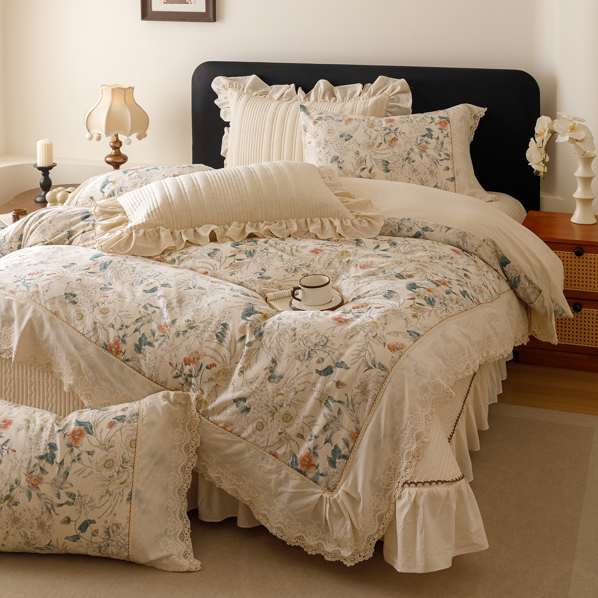 91家纺网 家纺一手货源 找家纺 菊上家纺 2026新款棉麻床盖四件套-飞鸟系列 棉麻-梦岚