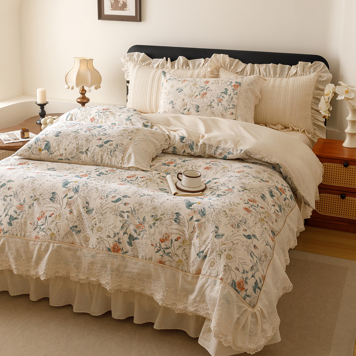 91家纺网 家纺一手货源 找家纺 菊上家纺 2026新款棉麻床盖四件套-飞鸟系列 棉麻-梦岚