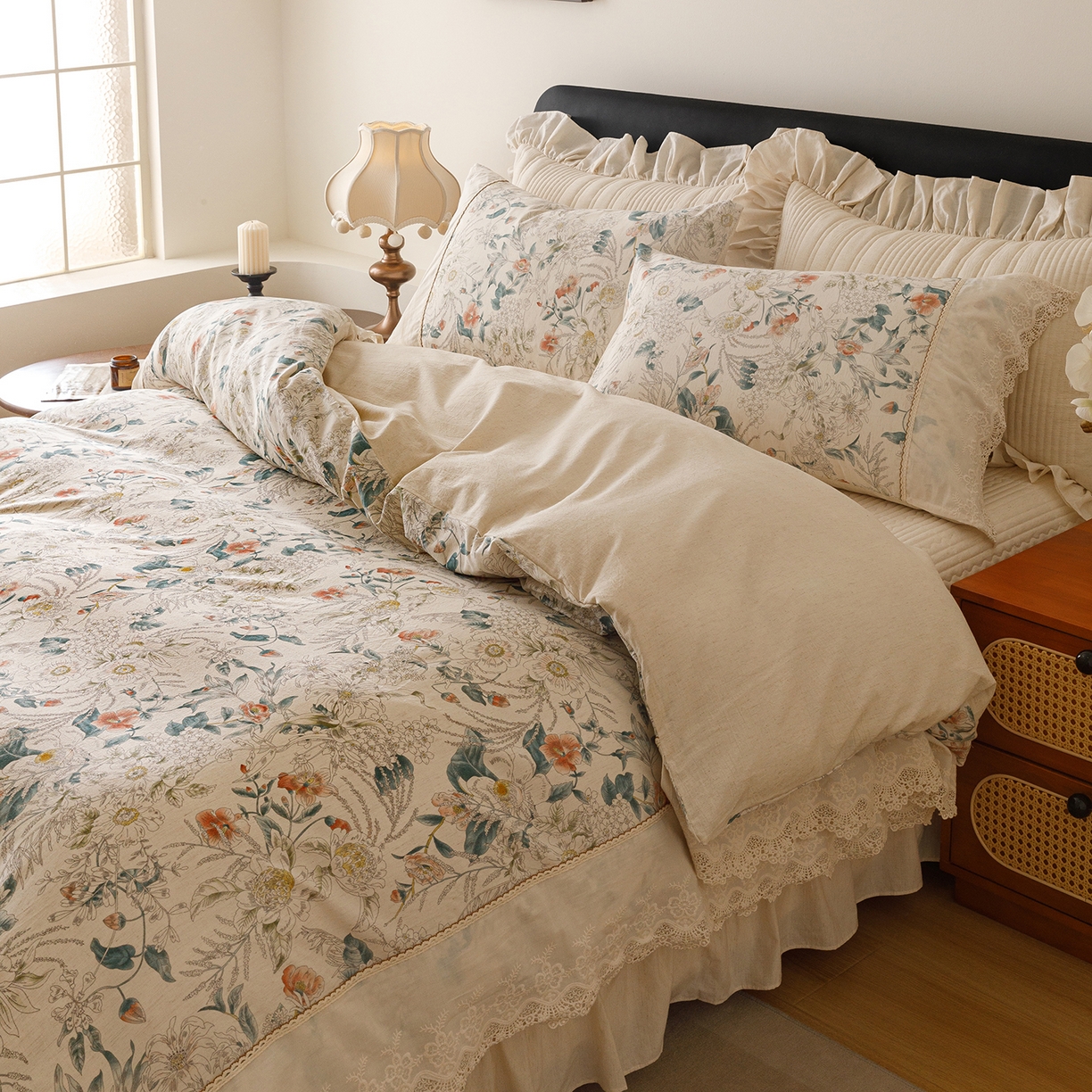 91家纺网 家纺一手货源 找家纺 菊上家纺 2026新款棉麻床盖四件套-飞鸟系列 棉麻-梦岚