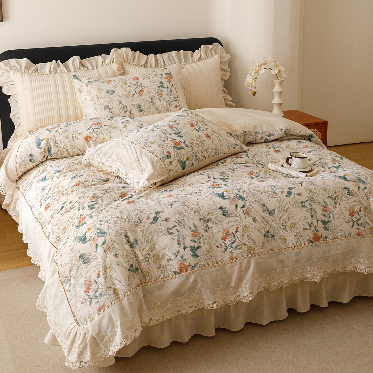 91家纺网 家纺一手货源 找家纺 菊上家纺 2026新款棉麻床盖四件套-飞鸟系列 棉麻-梦岚