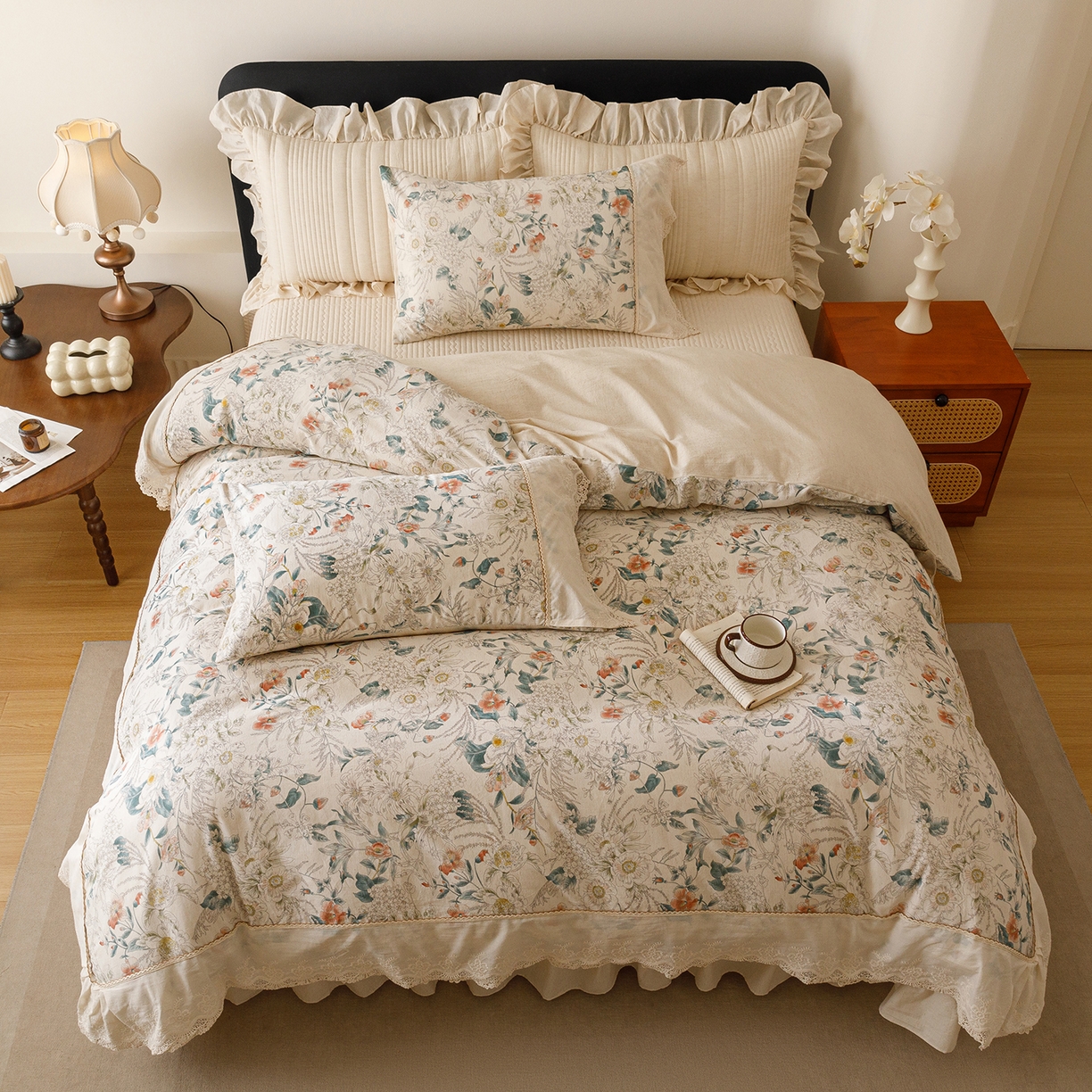 91家纺网 家纺一手货源 找家纺 菊上家纺 2026新款棉麻床盖四件套-飞鸟系列 棉麻-梦岚