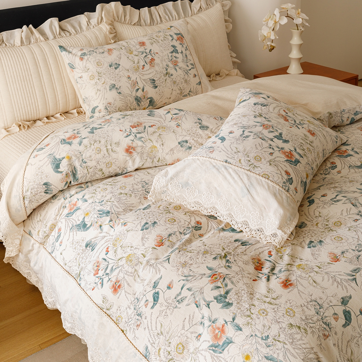 91家纺网 家纺一手货源 找家纺 菊上家纺 2026新款棉麻床盖四件套-飞鸟系列 棉麻-梦岚