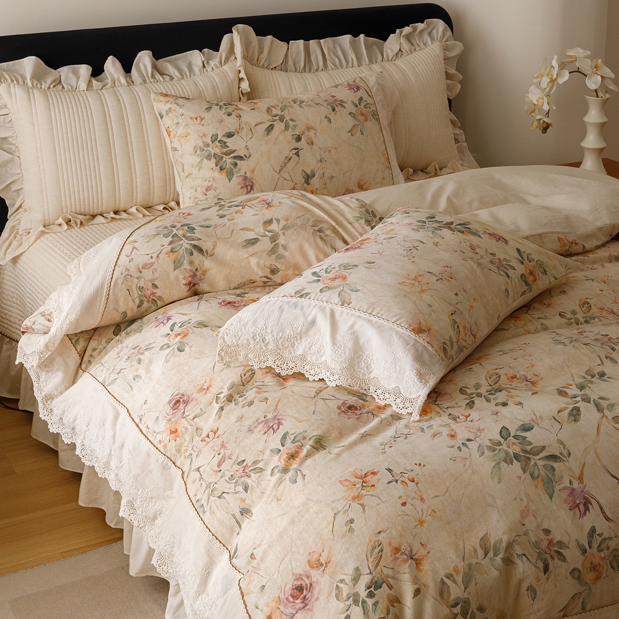 91家纺网 家纺一手货源 找家纺 菊上家纺 2026新款棉麻床盖四件套-飞鸟系列 棉麻-飞鸟