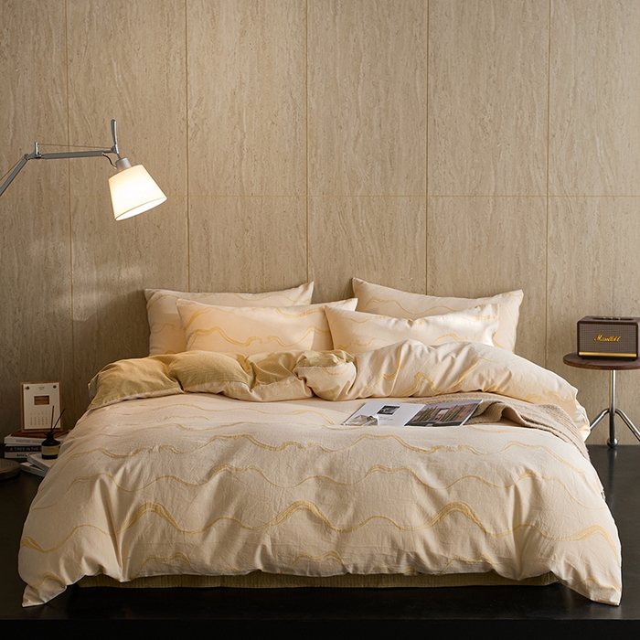 91家纺网 家纺一手货源 找家纺 安莱生活 2026新款全棉纯棉色织提花水洗棉四件套 漫织—冰川橘