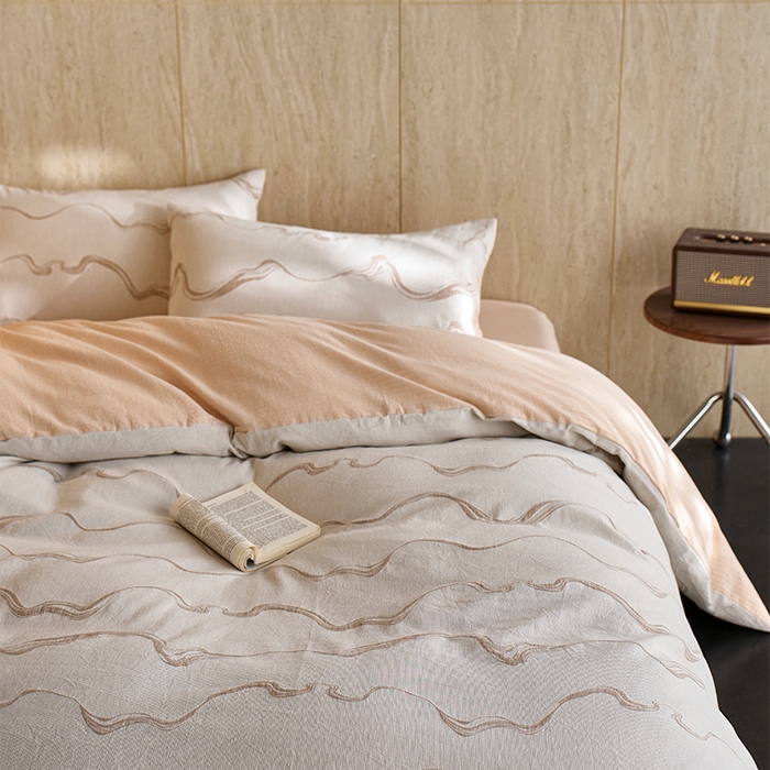 91家纺网 家纺一手货源 找家纺 安莱生活 2026新款全棉纯棉色织提花水洗棉四件套 漫织—拿铁棕