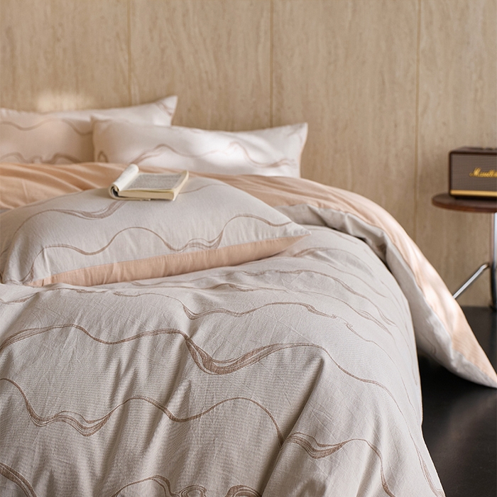 91家纺网 家纺一手货源 找家纺 安莱生活 2026新款全棉纯棉色织提花水洗棉四件套 漫织—拿铁棕