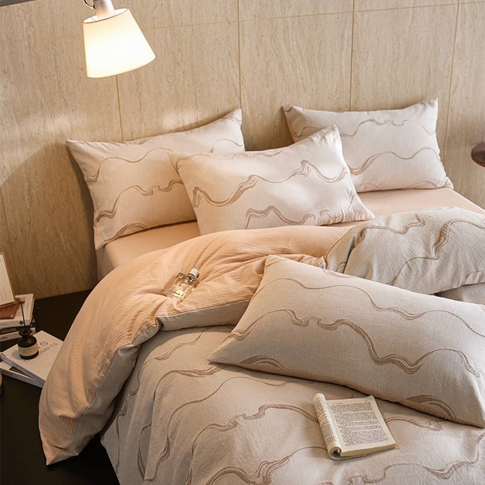 91家纺网 家纺一手货源 找家纺 安莱生活 2026新款全棉纯棉色织提花水洗棉四件套 漫织—拿铁棕