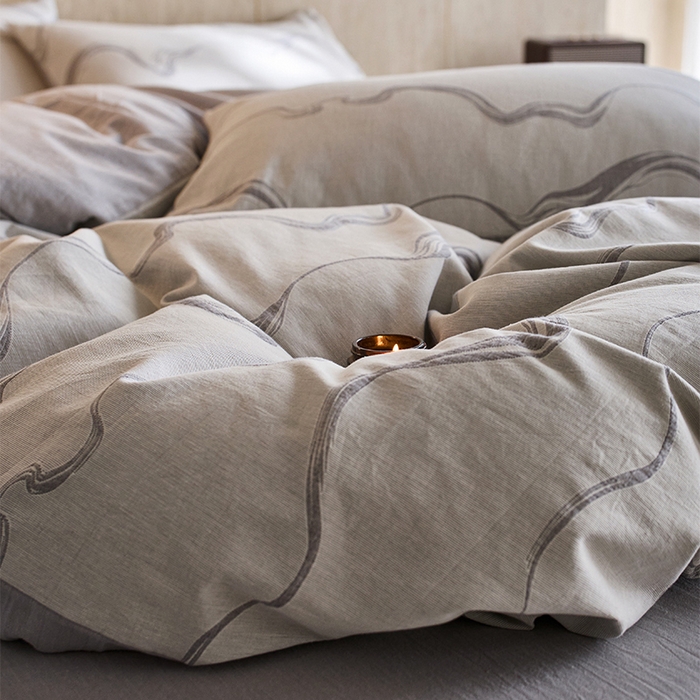 91家纺网 家纺一手货源 找家纺 安莱生活 2026新款全棉纯棉色织提花水洗棉四件套 漫织—月岩灰