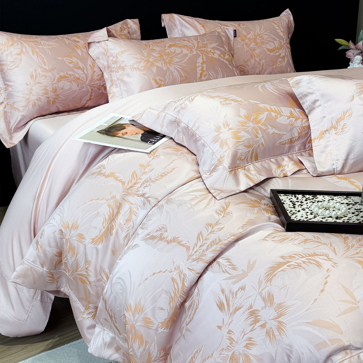 91家纺网 家纺一手货源 找家纺 （总）爱妮菲家纺 2026高端新品A类长绒棉纯棉四件套100全棉贡缎提花被套床单床笠轻奢风索依