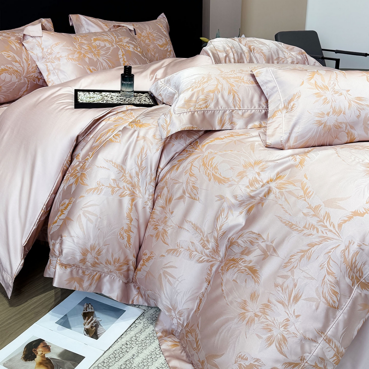 91家纺网 家纺一手货源 找家纺 （总）爱妮菲家纺 2026高端新品A类长绒棉纯棉四件套100全棉贡缎提花被套床单床笠轻奢风索依