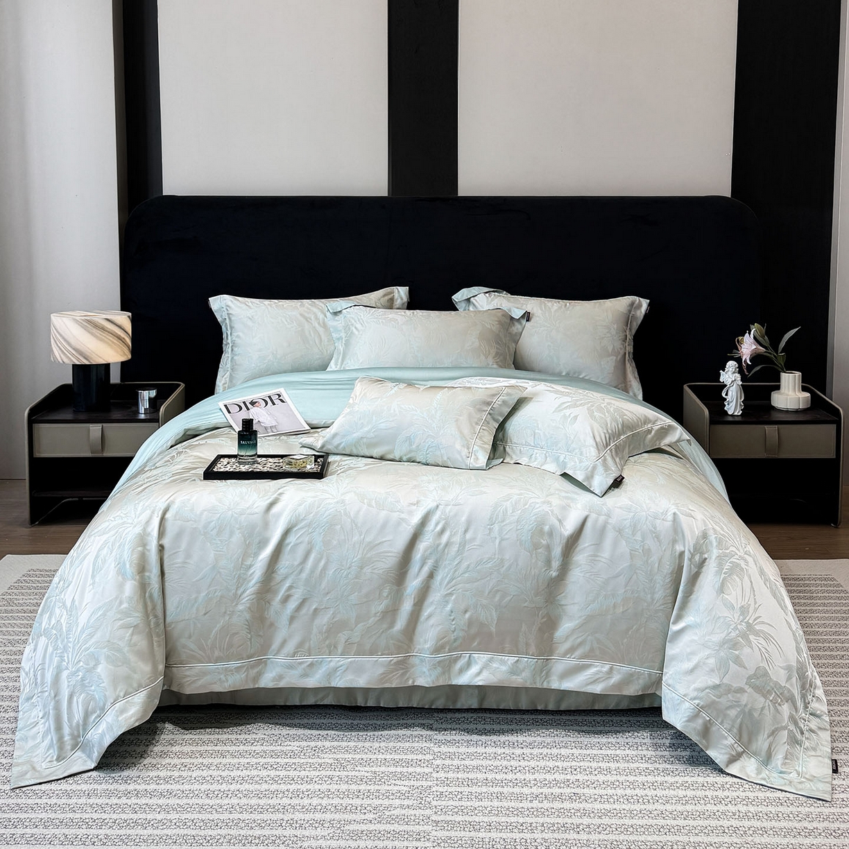 91家纺网 家纺一手货源 找家纺 爱妮菲家纺 2026高端新品A类长绒棉纯棉四件套100全棉贡缎提花被套床单床笠轻奢风索依 索依-绯绿